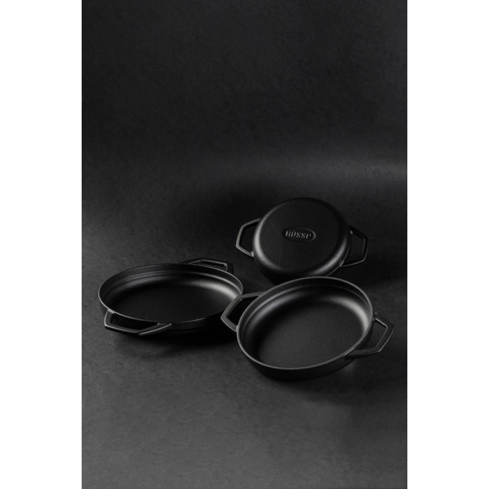 Emaljēta čuguna panna ar diviem rokturiem Hosse, Black Onyx, Ф19cm | Plakana čuguna panna | Čuguna panna |