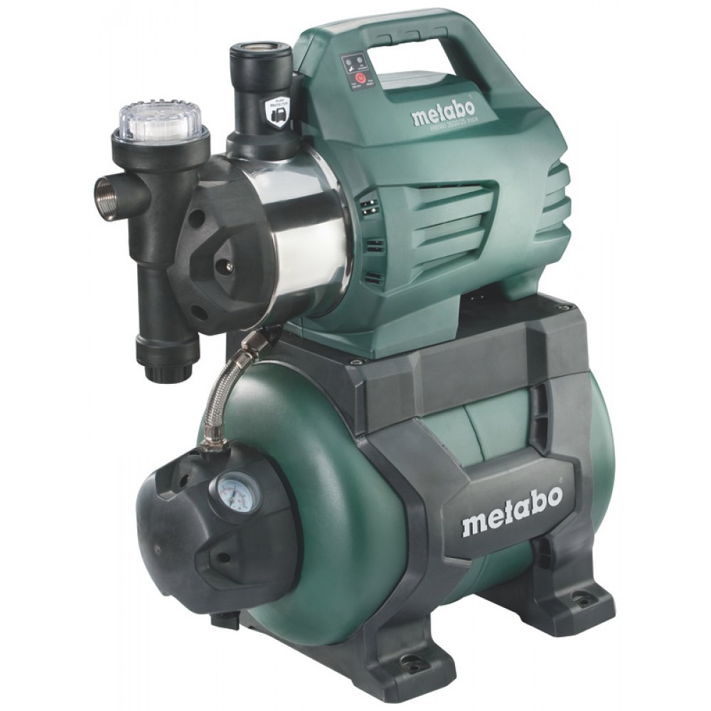 Vienfāzes hidrofora ūdens sūknis METABO HWWI 3500/25 INOX, jauda 1100 W, plūsma 3500 l/h, pacelšanas augstums 45 m, tvertnes tilpums 24 L | Ūdens sūknis ar hidroforu | Ūdens sūkņi |