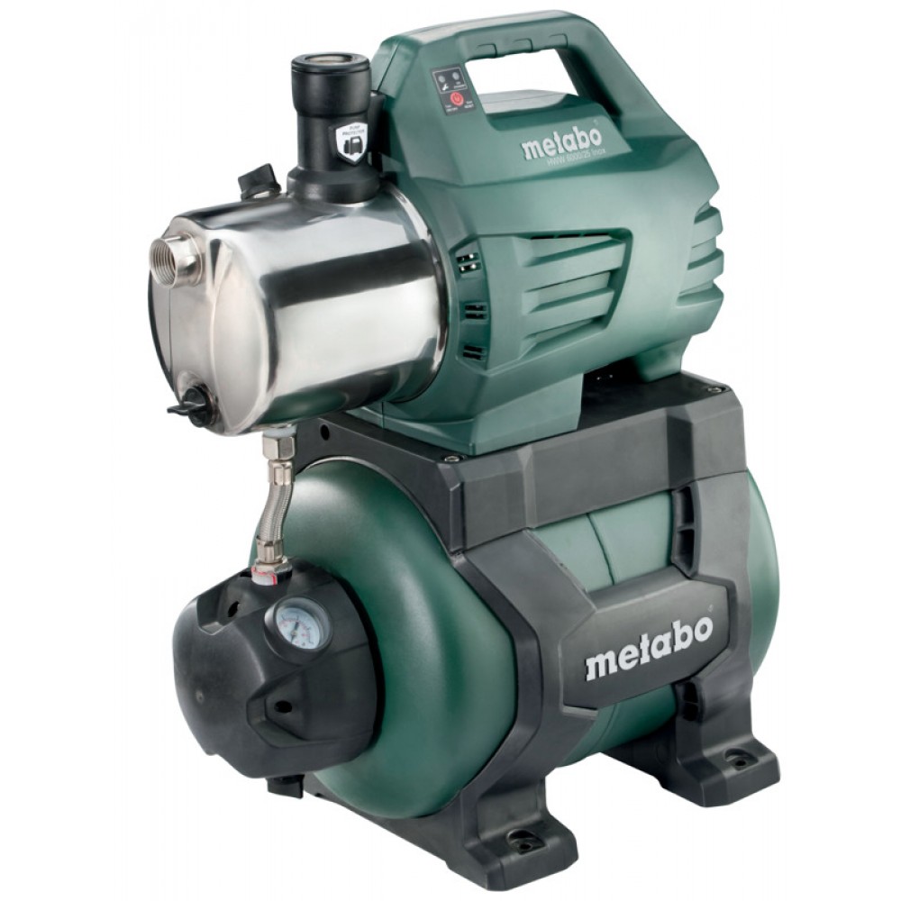 Vienfāzes hidrofora ūdens sūknis METABO HWW 6000/25 INOX, jauda 1300 W, plūsmas ātrums 6000 l/h, pacelšanas augstums 55 m, tvertnes tilpums 24 L