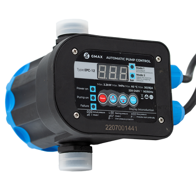 Spiediena kontroles ierīce Gmax EPC-12 ar digitālo displeju un regulējamiem sliekšņiem, pieslēguma izmērs 1", jauda 2.2 kW, frekvence 50–60 Hz, spriegums 220–240 V - Centrālā apkure