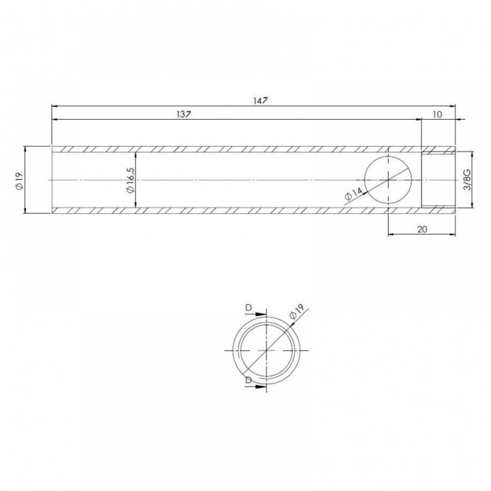 Caurule granulu krāsns aizdedzei, diametrs 19 mm, garums 147 mm, vītne 3/8" | Aizdedzes granulu krāsnīm | Granulu krāsns rezerves daļas |