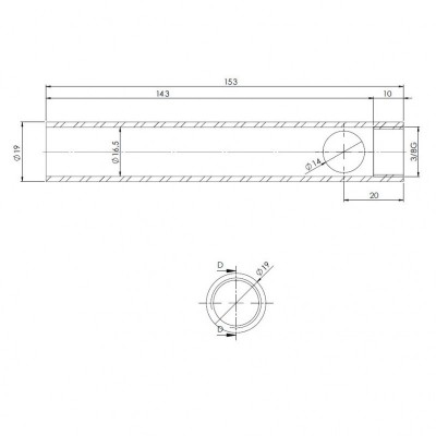 Caurule granulu krāsns aizdedzei, diametrs 19 mm, garums 153 mm, vītne 3/8" - Granulu krāsns rezerves daļas