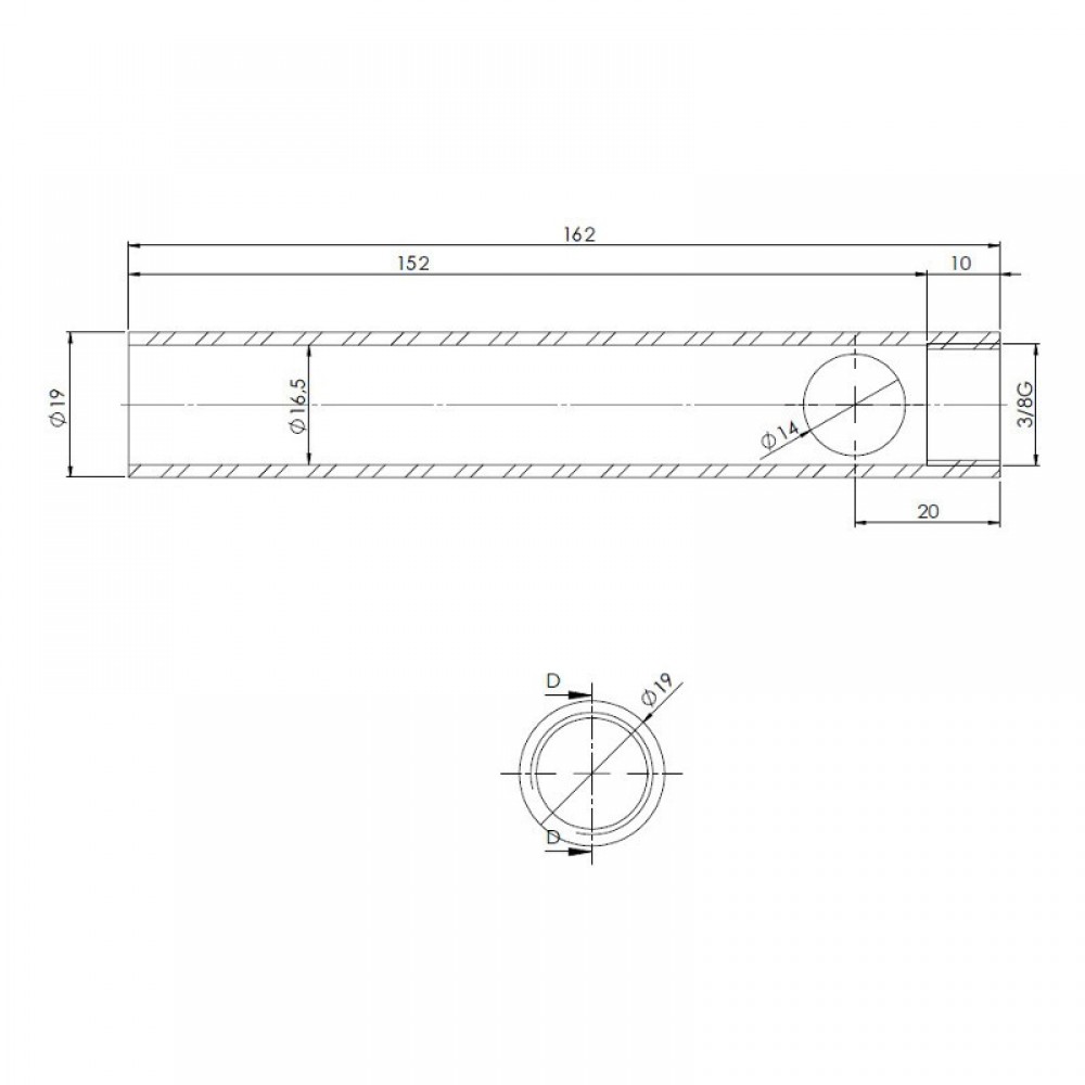 Caurule granulu krāsns aizdedzei, diametrs 19 mm, garums 162 mm, vītne 3/8" | Aizdedzes granulu krāsnīm | Granulu krāsns rezerves daļas |