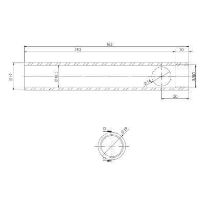 Caurule granulu krāsns aizdedzei, diametrs 19 mm, garums 162 mm, vītne 3/8" - Granulu krāsns rezerves daļas