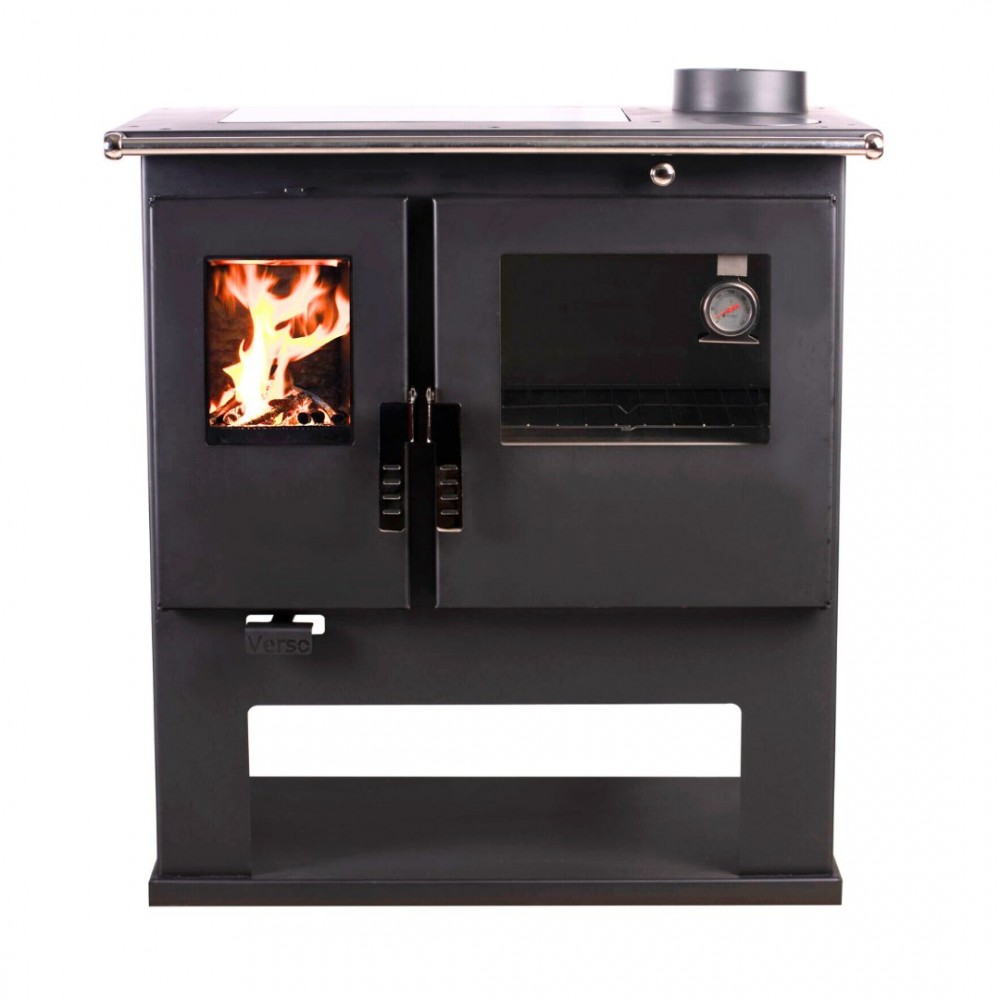Malkas plīts Verso CS Inox Ceramic Labā ar nerūsējošā tērauda cepeškrāsni un stikla keramikas virsmu, 7.7kW | Malkas krāsnis ar cepeškrāsni | Malkas krāsnis |