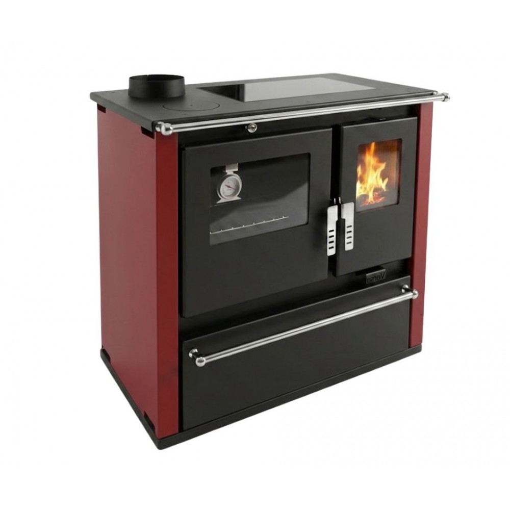 Malkas plīts Verso CS Plus ar nerūsējošā tērauda cepeškrāsni un stikla keramikas virsmu, Sarkana, Kreisā, 7.7kW