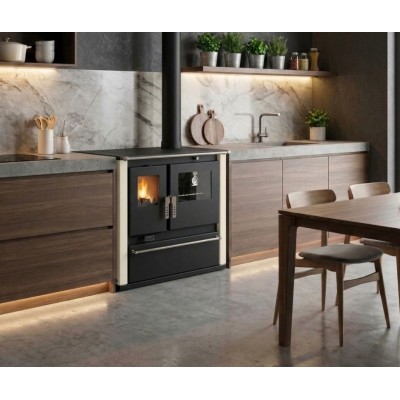 Malkas plīts Verso CS Plus ar tērauda cepeškrāsni un tērauda virsmu, Ziloņkaula, Labā, 7.7kW - Verso