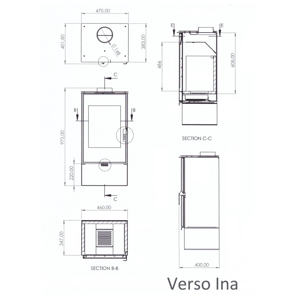 Malkas krāsns Verso Ina, 7.5kW | Malkas krāsnis gaiss | Malkas krāsnis |