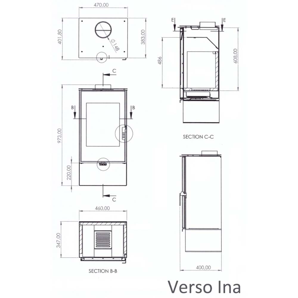 Malkas krāsns Verso Ina, 7.5kW | Malkas krāsnis gaiss | Malkas krāsnis |