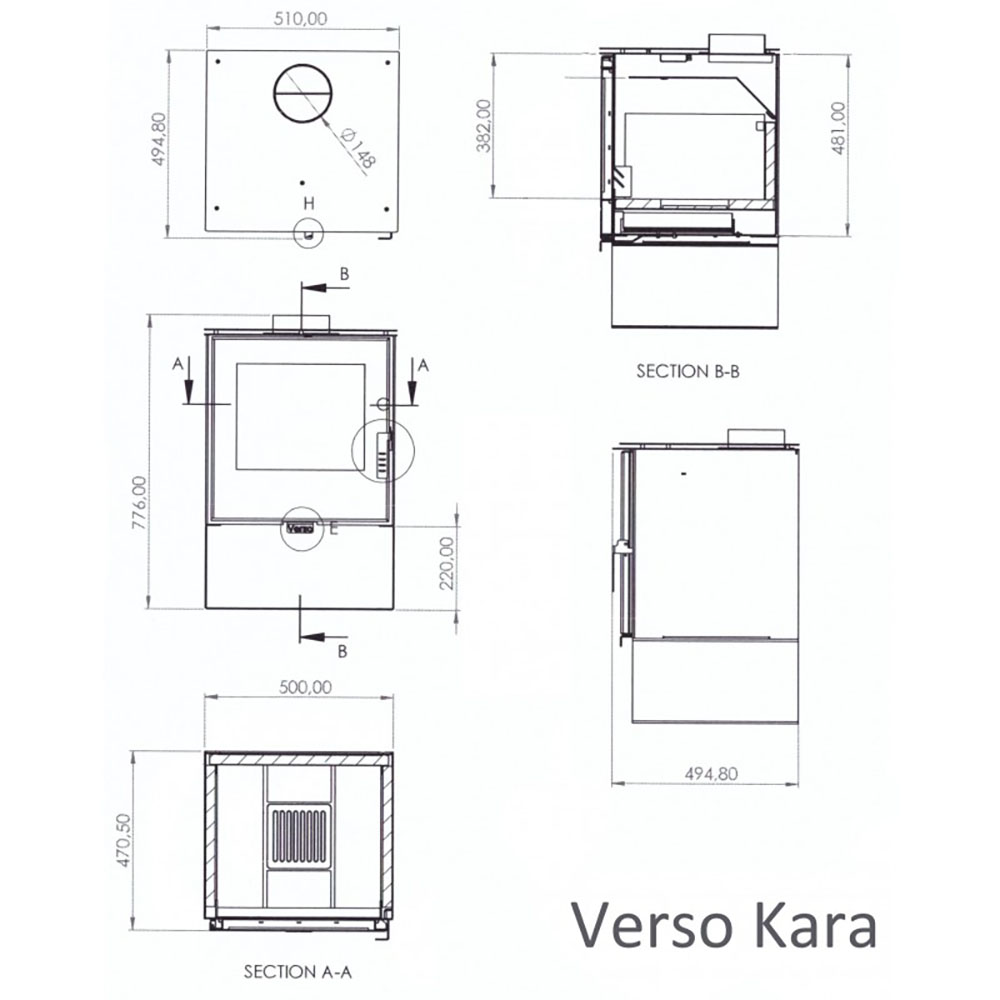 Malkas krāsns Verso Kara, 7.5kW | Malkas krāsnis ar gaisa apkuri | Malkas krāsnis |