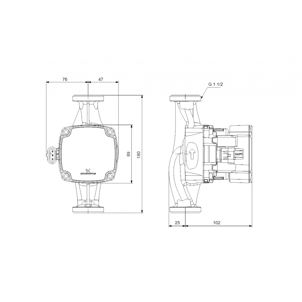 Cirkulācijas sūknis Grundfos ALPHA1 25-60 180, pacelšanas augstums 6 m, plūsma 2.28 m³/h, jauda 45 W | Ūdens sūkņi | Centrālā apkure |