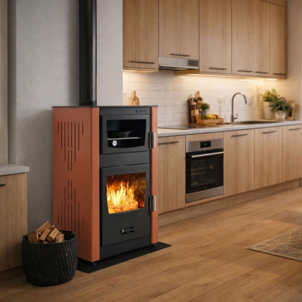 Malkas krāsns ar centrālapkuri ar cepeškrāsni Velmora Fire ATS HYDRO ΜΑSΙΝΑ 90-25 terakota, 25kW | Malkas krāsnis ar centrālo apkuri | Malkas krāsnis |