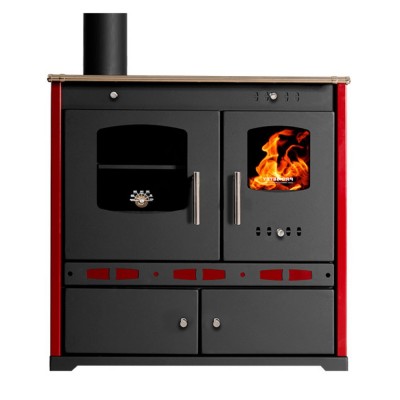 Malkas plīts Prometey Perfect Eco Lux ar kreiso dūmvadu, bordo, 7.5kW - Malkas krāsnis