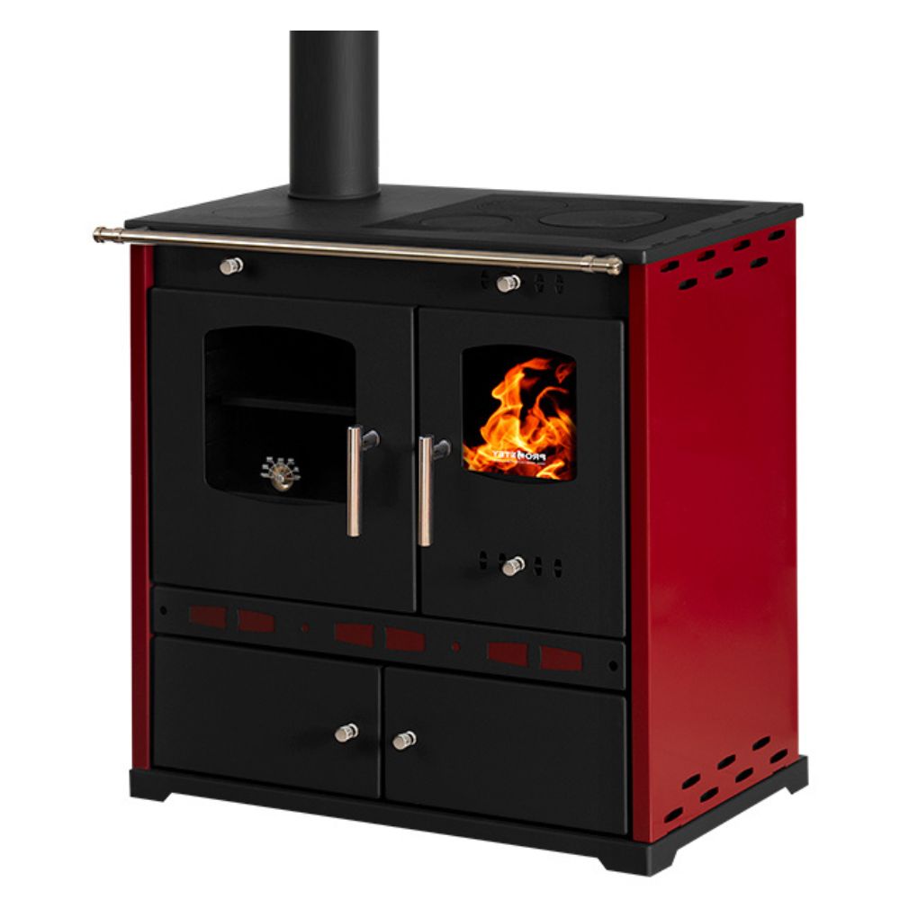 Malkas plīts Prometey Perfect Eco Lux ar kreiso dūmvadu, bordo, 7.5kW |  |  |