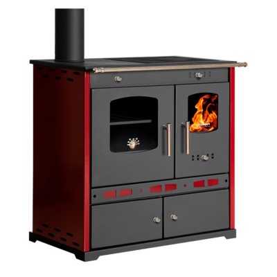 Malkas plīts Prometey Perfect Eco Lux ar kreiso dūmvadu, bordo, 7.5kW - Malkas krāsnis