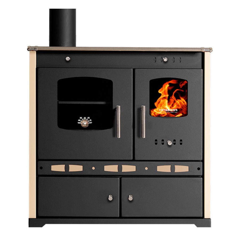 Malkas plīts Prometey Perfect Eco Lux ar kreiso dūmvadu, ziloņkaula, 7.5kW | Malkas krāsnis ar cepeškrāsni | Malkas krāsnis |