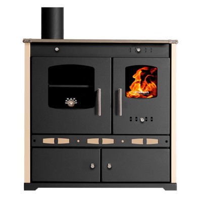 Malkas plīts Prometey Perfect Eco Lux ar kreiso dūmvadu, ziloņkaula, 7.5kW - Malkas krāsnis