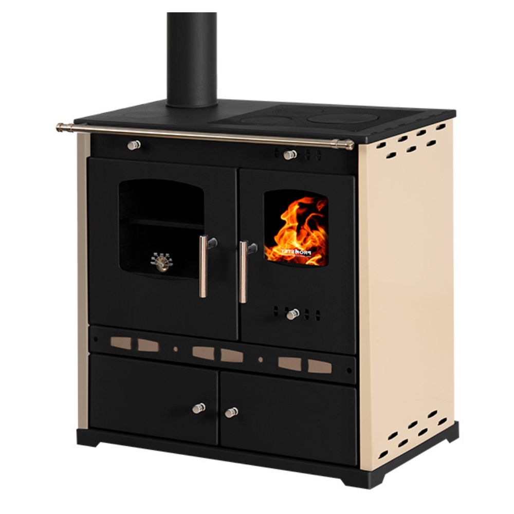 Malkas plīts Prometey Perfect Eco Lux ar kreiso dūmvadu, ziloņkaula, 7.5kW | Malkas krāsnis ar cepeškrāsni | Malkas krāsnis |