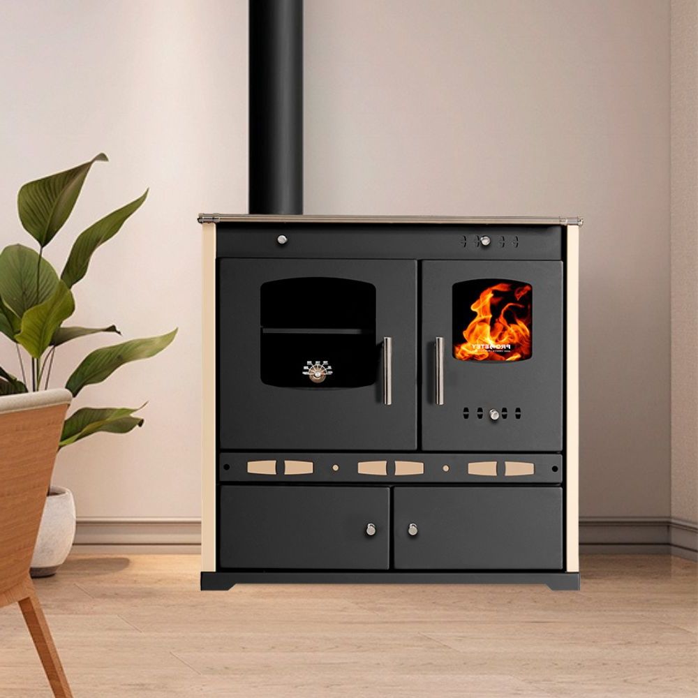 Malkas plīts Prometey Perfect Eco Lux ar kreiso dūmvadu, ziloņkaula, 7.5kW | Malkas krāsnis ar cepeškrāsni | Malkas krāsnis |
