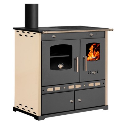 Malkas plīts Prometey Perfect Eco Lux ar kreiso dūmvadu, ziloņkaula, 7.5kW - Malkas krāsnis