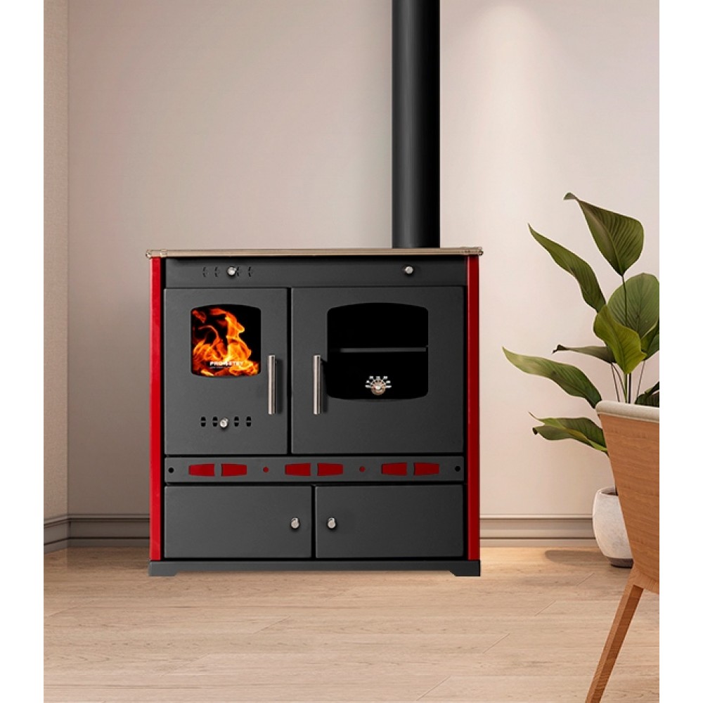 Malkas plīts Prometey Perfect Eco Lux ar labo dūmvadu, bordo, 7.5kW |  |  |