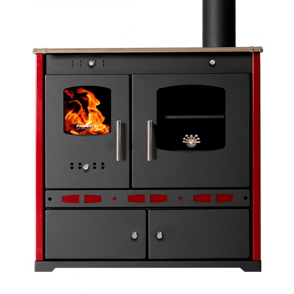 Malkas plīts Prometey Perfect Eco Lux ar labo dūmvadu, bordo, 7.5kW |  |  |
