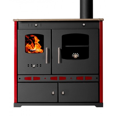 Malkas plīts Prometey Perfect Eco Lux ar labo dūmvadu, bordo, 7.5kW - Malkas krāsnis
