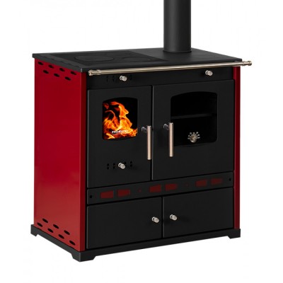 Malkas plīts Prometey Perfect Eco Lux ar labo dūmvadu, bordo, 7.5kW - Malkas krāsnis