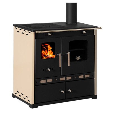 Malkas plīts Prometey Perfect Eco Lux ar labo dūmvadu, ziloņkauls, 7.5kW - Malkas krāsnis