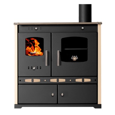 Malkas plīts Prometey Perfect Eco Lux ar labo dūmvadu, ziloņkauls, 7.5kW - Malkas krāsnis