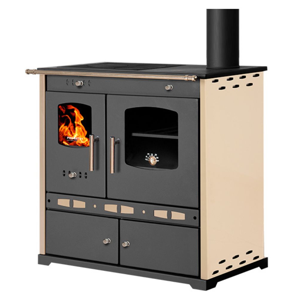 Malkas plīts Prometey Perfect Eco Lux ar labo dūmvadu, ziloņkauls, 7.5kW |  |  |