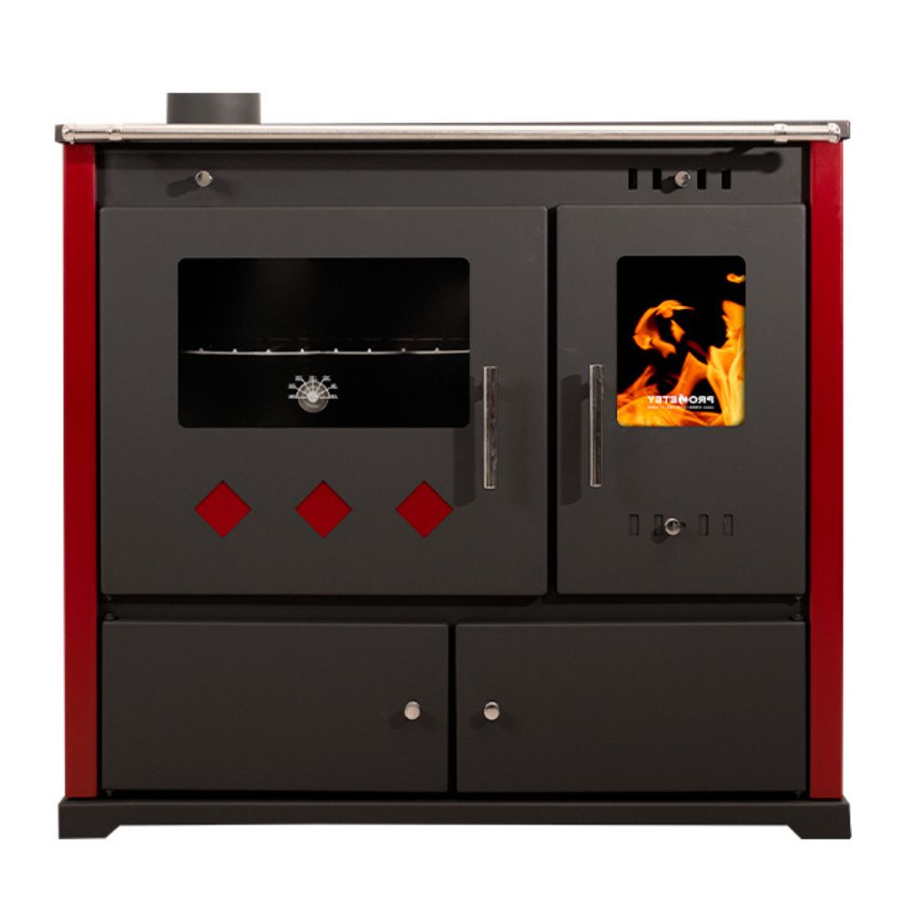 Malkas plīts Prometey Perfect Practik Lux ar keramisko plīti, kreisais dūmvads, bordo, 9.5kW |  |  |