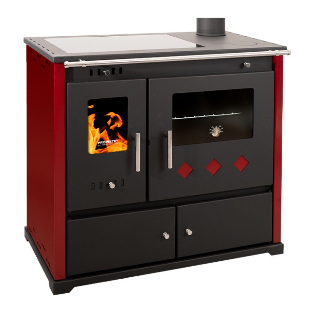 Malkas plīts Prometey Perfect Practik Lux ar keramisko plīti, labā dūmvada, bordo, 9.5kW |  |  |