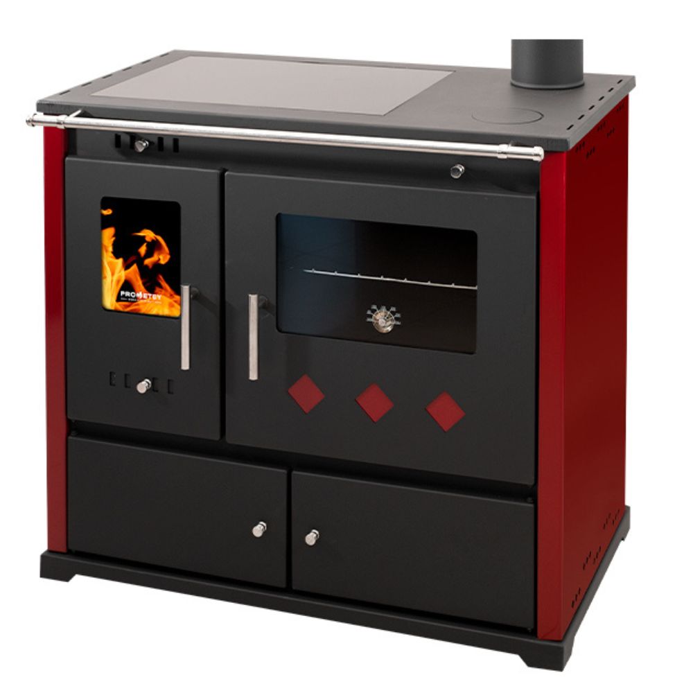 Malkas plīts Prometey Perfect Practik Lux ar keramisko plīti, labā dūmvada, bordo, 9.5kW |  |  |