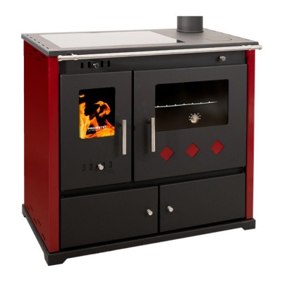Malkas plīts Prometey Perfect Practik Lux ar keramisko plīti, labā dūmvada, bordo, 9.5kW - Malkas krāsnis