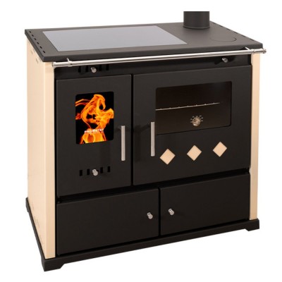 Malkas plīts Prometey Perfect Practik Lux ar keramisko plīti, labo dūmvadu, ziloņkaula, 9.5kW - Malkas krāsnis