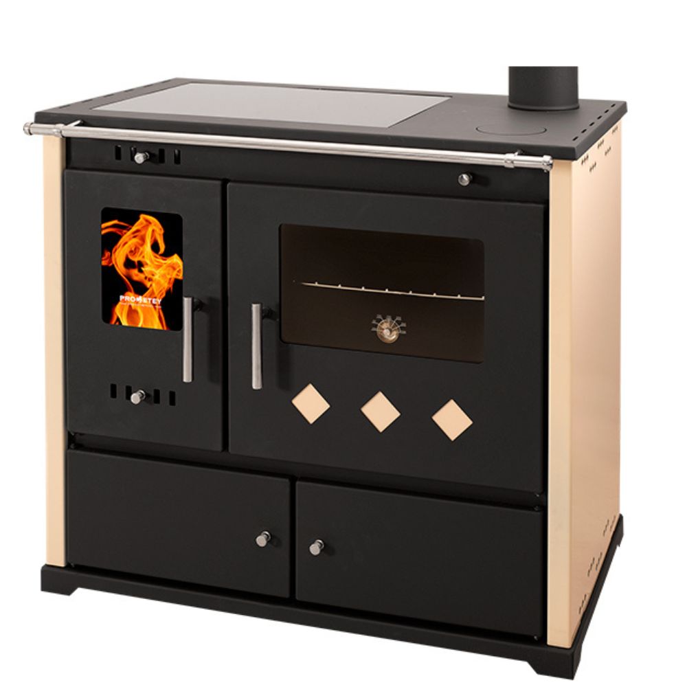 Malkas plīts Prometey Perfect Practik Lux ar keramisko plīti, labo dūmvadu, ziloņkaula, 9.5kW |  |  |