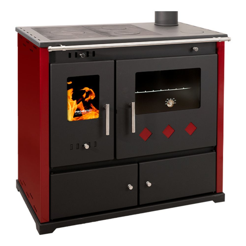 Malkas plīts Prometey Perfect Practik Lux ar labo dūmvadu, bordo, 9.5kW |  |  |