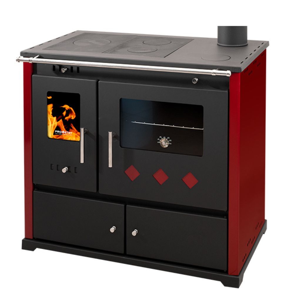 Malkas plīts Prometey Perfect Practik Lux ar labo dūmvadu, bordo, 9.5kW |  |  |