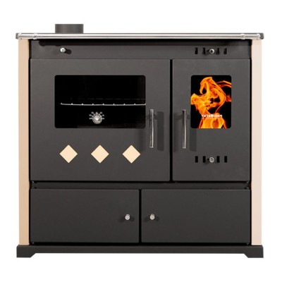 Malkas plīts Prometey Perfect Practik Lux, ziloņkauls, kreisais dūmvads, 9.5kW - Malkas krāsnis