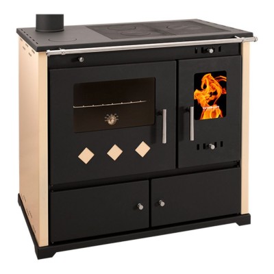 Malkas plīts Prometey Perfect Practik Lux, ziloņkauls, kreisais dūmvads, 9.5kW - Malkas krāsnis