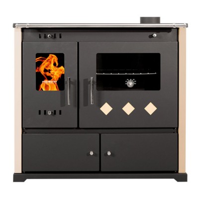 Malkas plīts Prometey Perfect Practik Lux, ziloņkauls, labais dūmvads, 9.5kW - Malkas krāsnis
