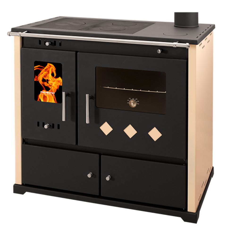 Malkas plīts Prometey Perfect Practik Lux, ziloņkauls, labais dūmvads, 9.5kW |  |  |
