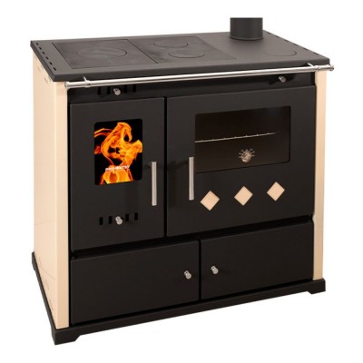 Malkas plīts Prometey Perfect Practik Lux, ziloņkauls, labais dūmvads, 9.5kW - Malkas krāsnis