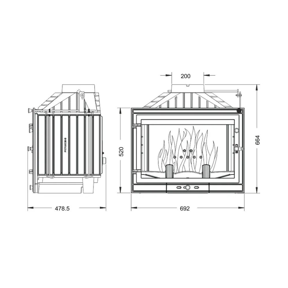 Kamīna kurtuve UNIFLAM 700 STANDARD ECO ar aizbīdni un gaisa padevi, 10 kW | Čuguna kamīni | Kamīni |