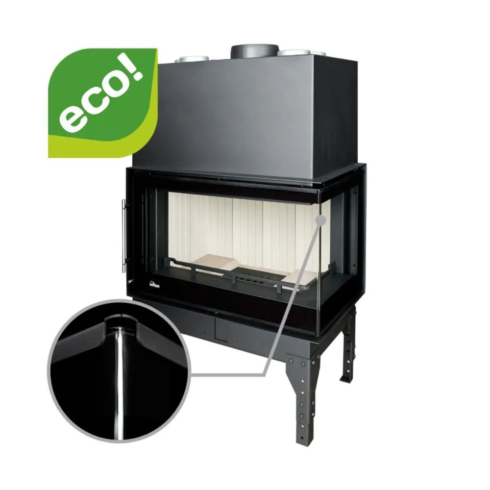 Kamīna kurtuve UNIFLAM 760 EVO PBS ar gaisa kanāliem un gaisa padevi, liekts stikls, labā puse, 10 kW | Kamīnu kurtuves | Kamīni |