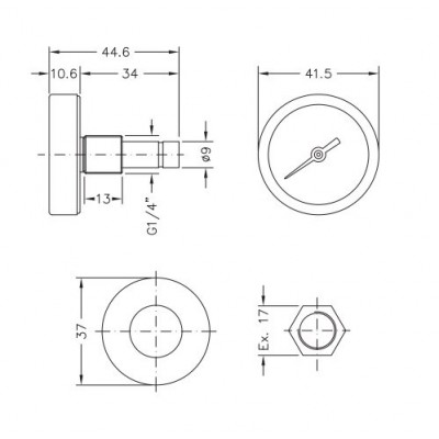 Bimetallic pyrometer Cewal, Rear stem DN40 - Centrālā apkure