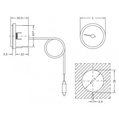 Capillary thermometer Cewal, Plastic case DN50 - Centrālā apkure