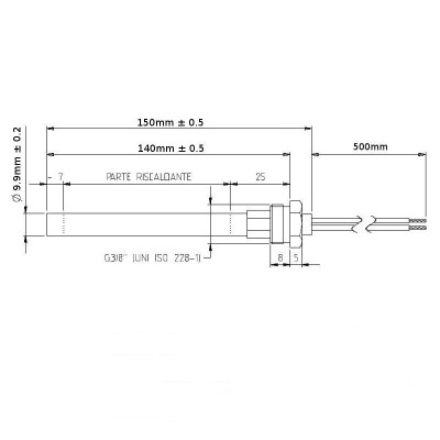 Aizdedze granulu krāsnīm Adler, Arce, CS Thermos, Karmek One, Piazzetta, Evacalor, Superior un citiem, kopējais garums 150 mm, 280W - Granulu krāsns rezerves daļas