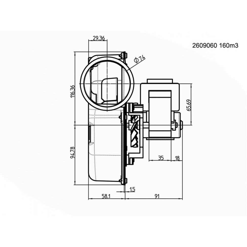 Dūmu nosūcējs ventilators 162m³/h 57W 310Pa | Ventilatori un pūtēji granulu krāsnīm | Granulu krāsns rezerves daļas |